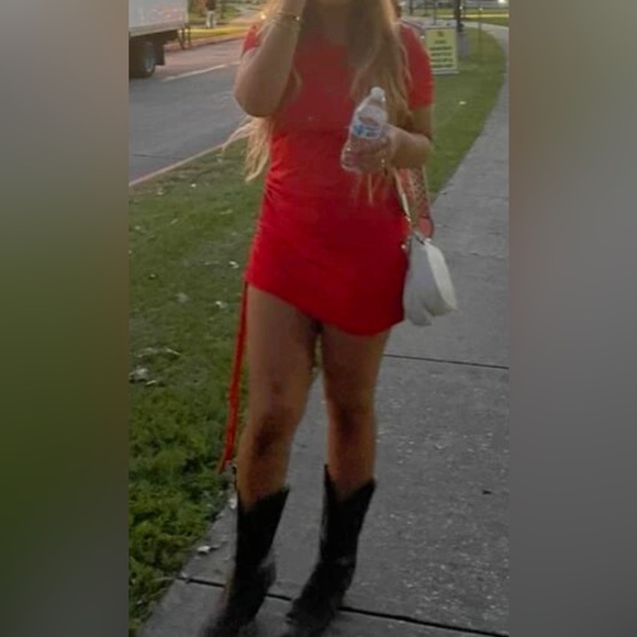 Rustic color drawstring ruched side bodycon dress - Picture 3 of 3